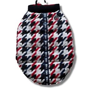Fab Dog Colorblock Houndstooth Dog Jacket Puffer Pet Coat Red Black Blue L